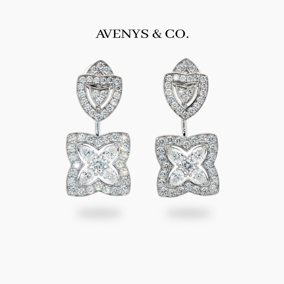 Lotus Earrings with White Round Stone – on Yellow Gold