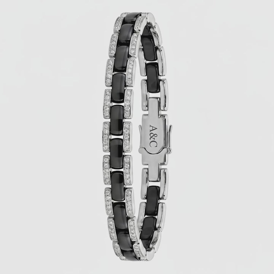 Connected Bracelet with Black Round Stone – on White Gold — WEB product video