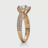 Twist Pave Solitaire Ring with white round stone on yellow gold, product video