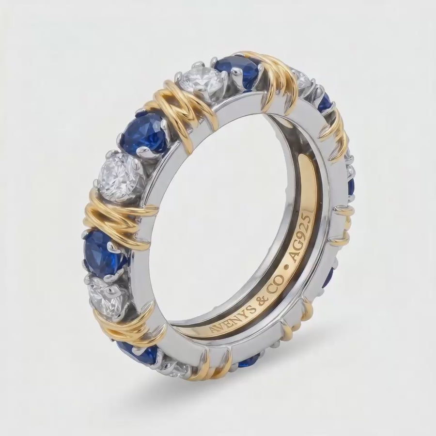 AV Signature Ring Womens with Blue Round Stone – on White Gold — WEB product video