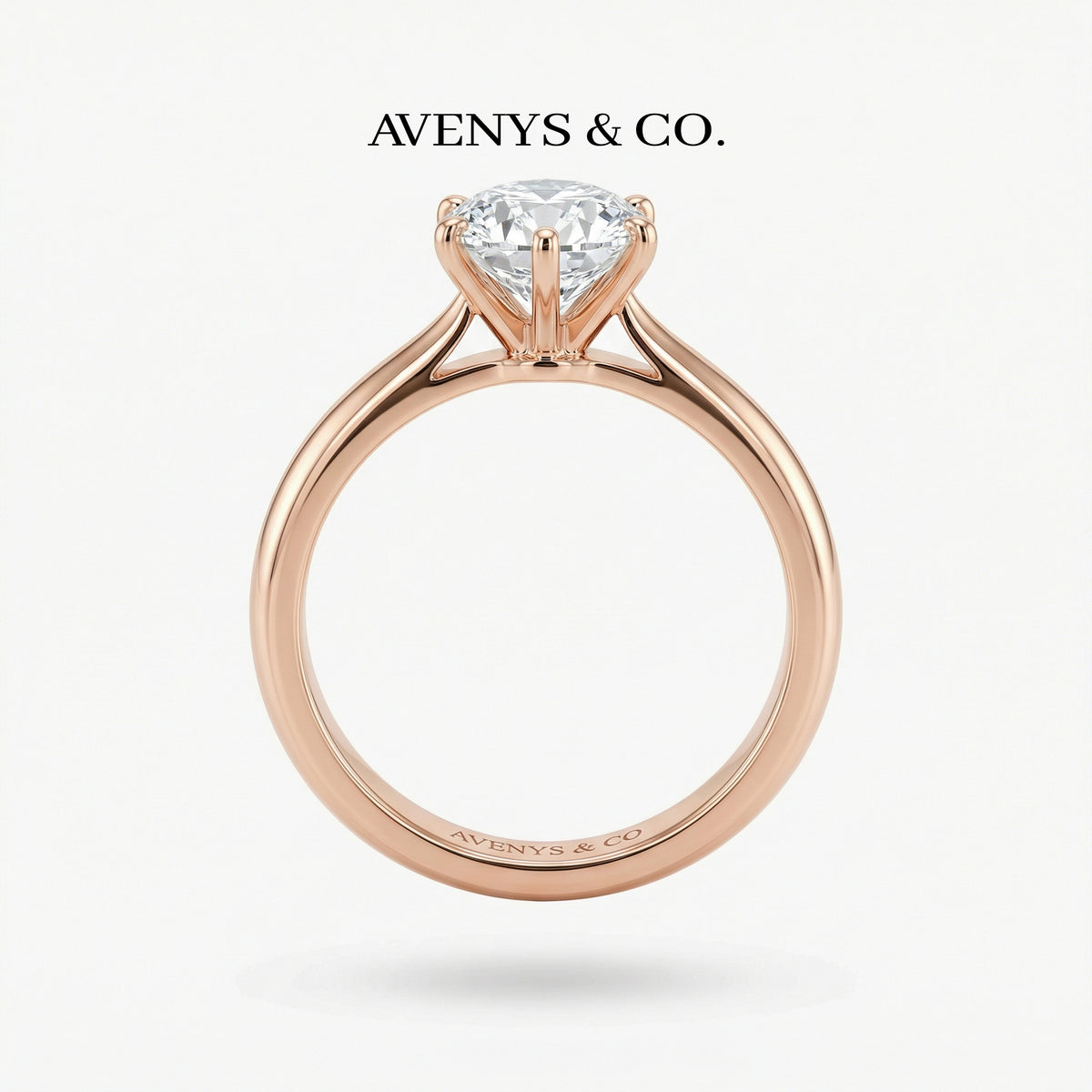 Delicate Solitaire Ring with White Round Stone – on Rose Gold