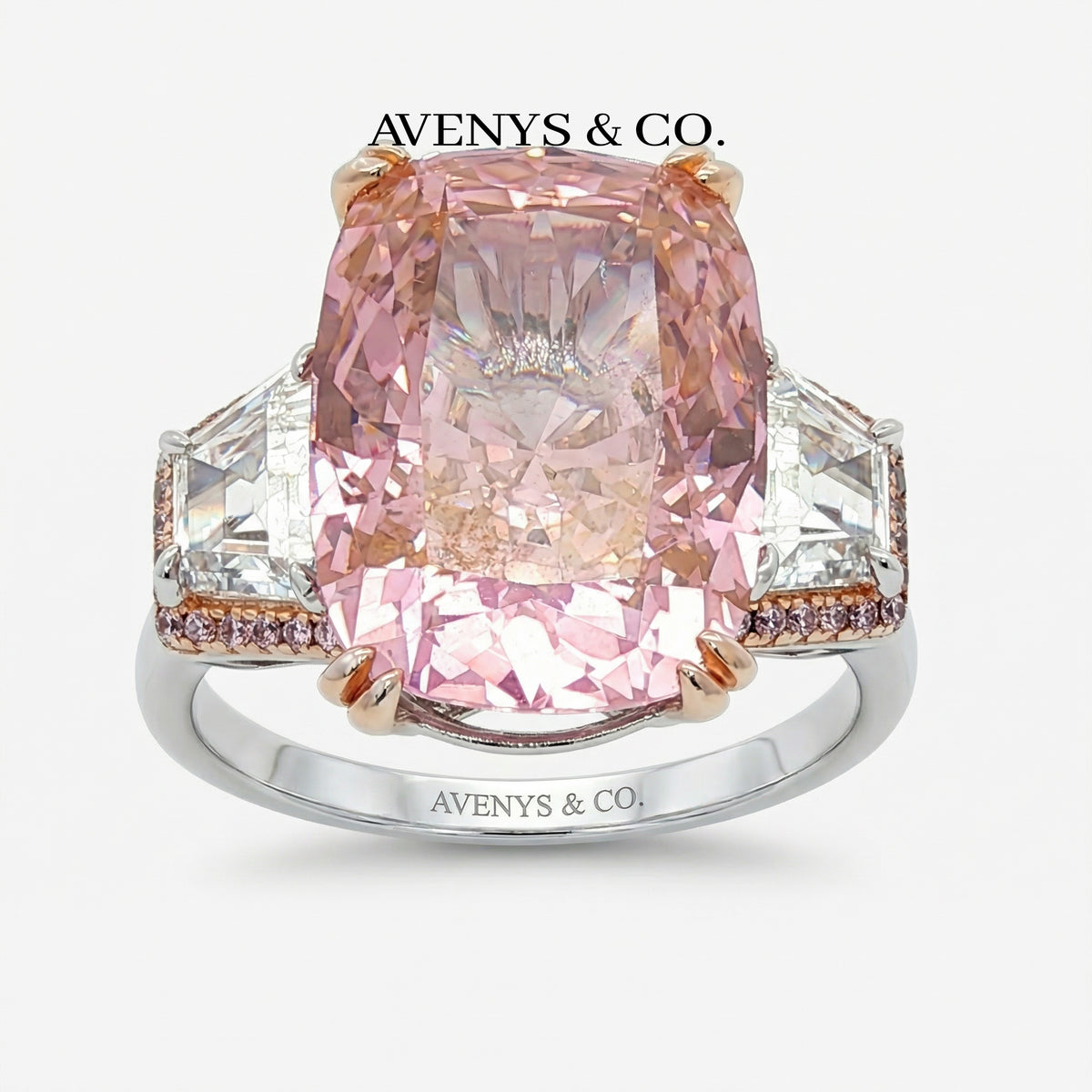 Trilogy Halo Ring with Pink Cushion Stone – on White Gold