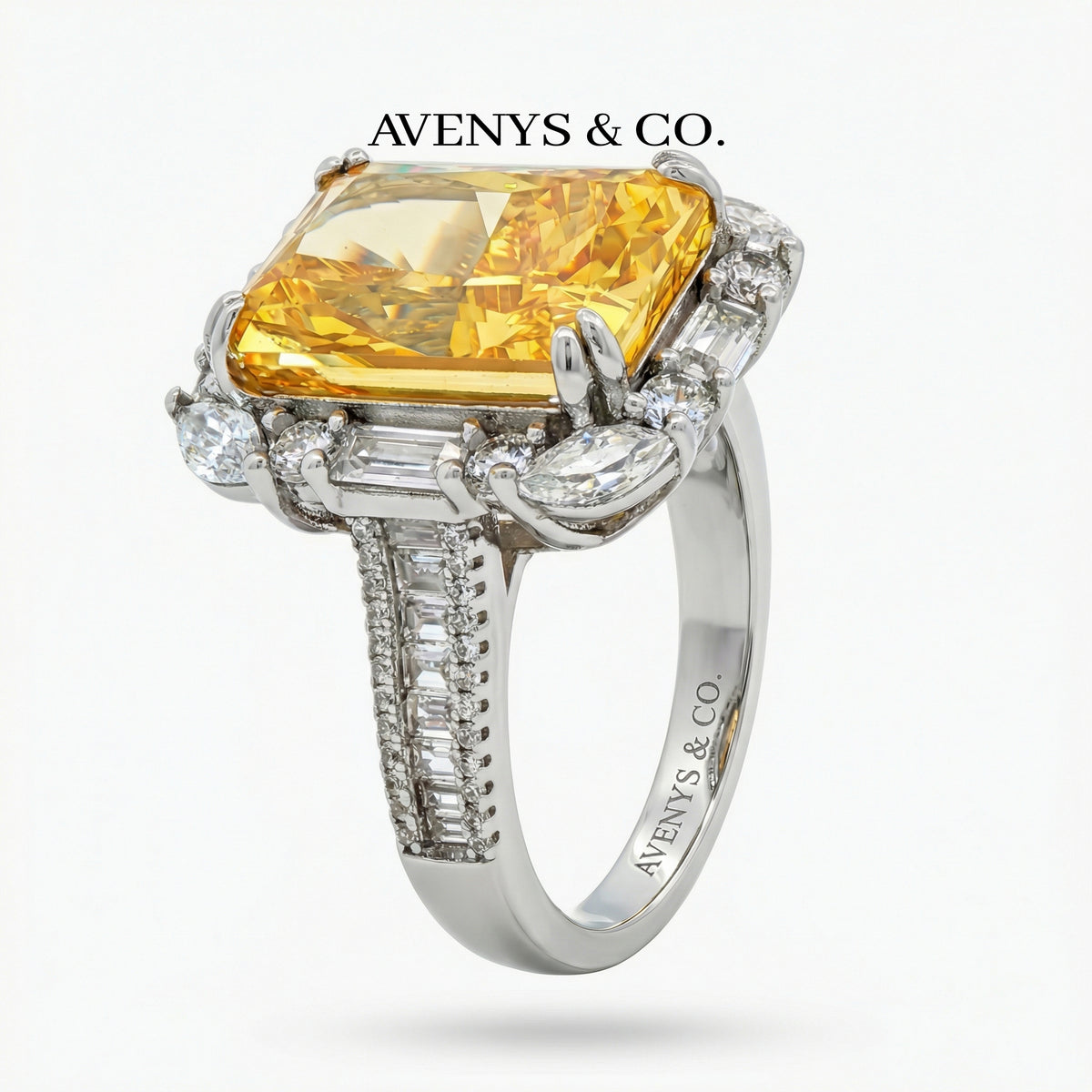 Eden Sunset Pave Ring with Yellow Emerald Stone – on White Gold