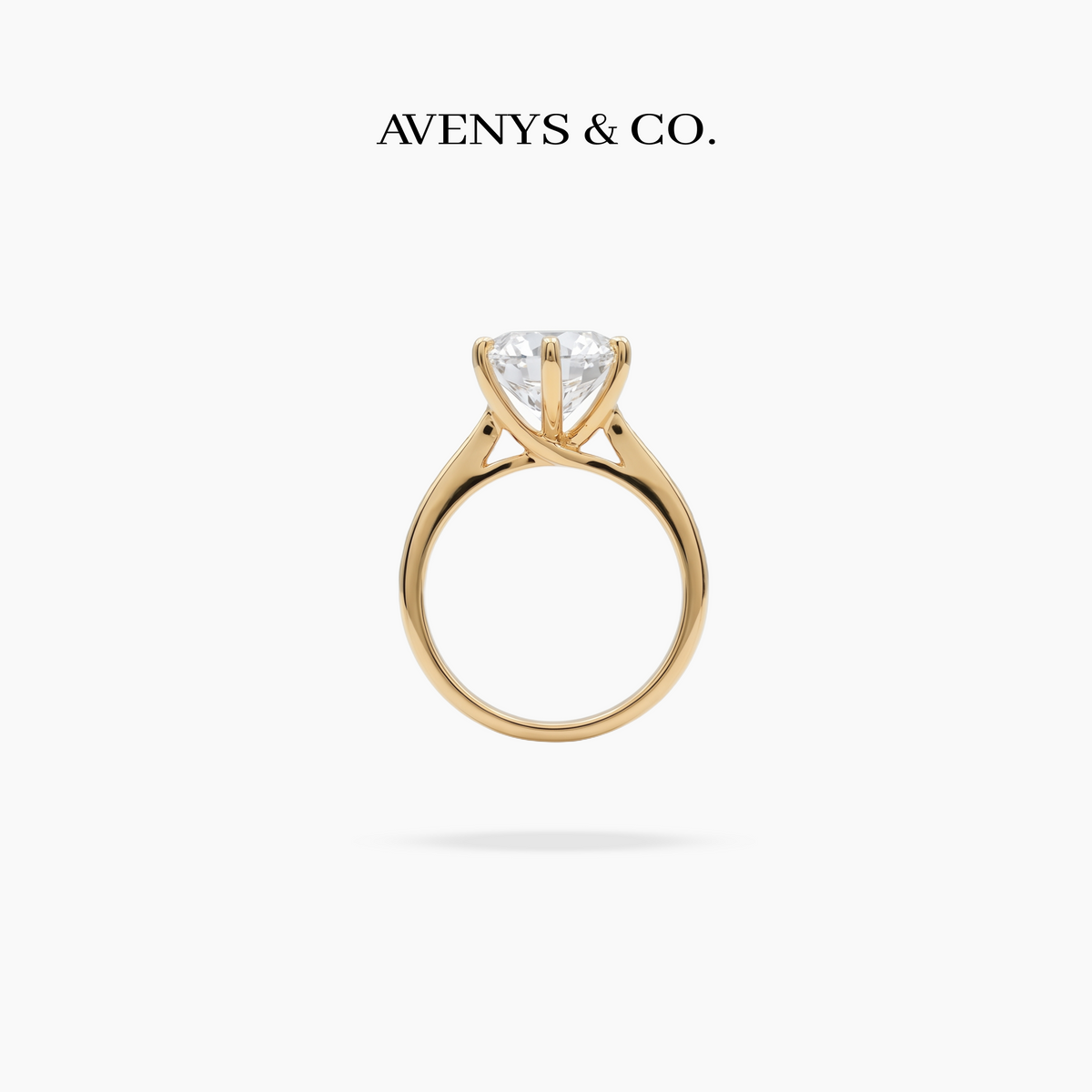 Twist Pave Solitaire Ring with white round stone on yellow gold, view 7