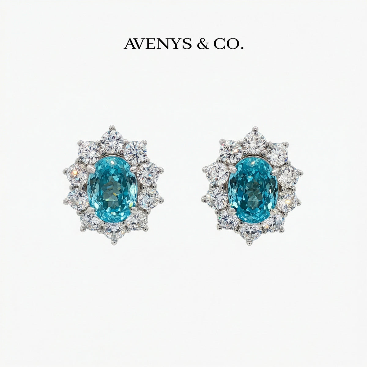 Bloom Halo Earrings with Paraiba Oval Stone – on White Gold