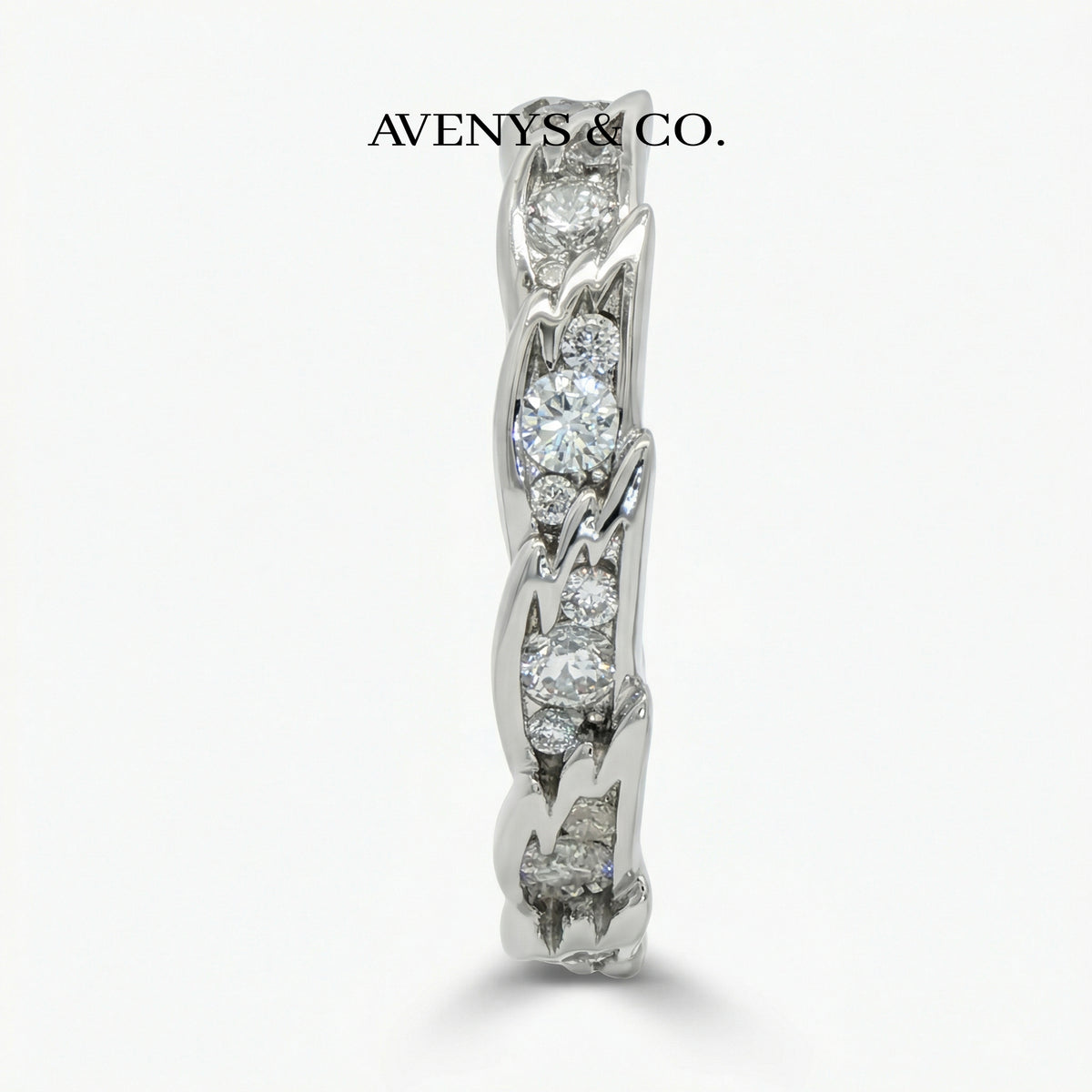 Birds Slim Ring with White Round Stone – on White Gold