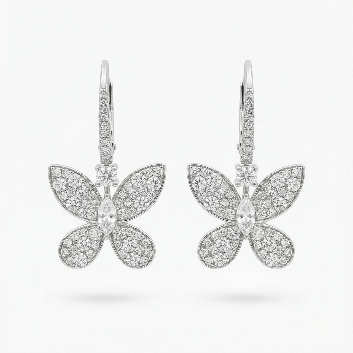 Butterfly Earrings with White Round Stone – on White Gold