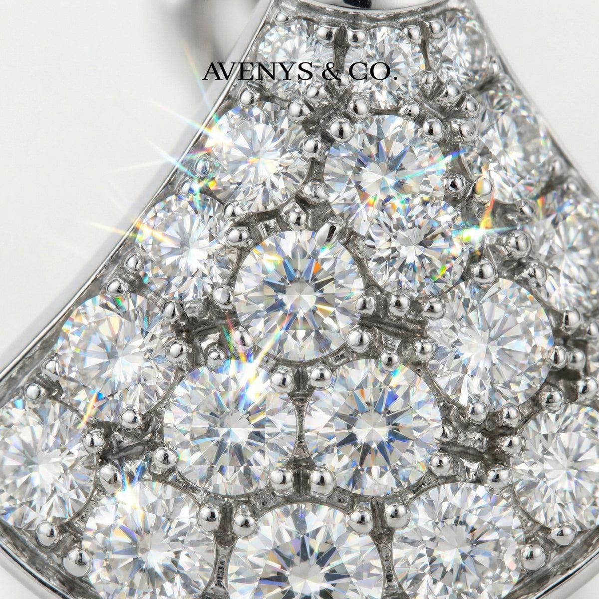Fan Pave Earrings with White Round Stone – on White Gold